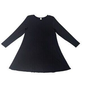 Old Navy Long Sleeve Swing Dress Size LG Black Casual Midi Length Classic Boho